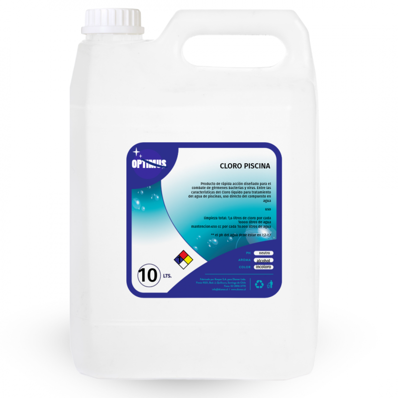 Cloro para Piscinas Optimus 10 Litros | Limpieza y Desinfección Total del Agua Cloro para Piscinas Optimus 10 Litros | Limpieza y Desinfección Total del Agua