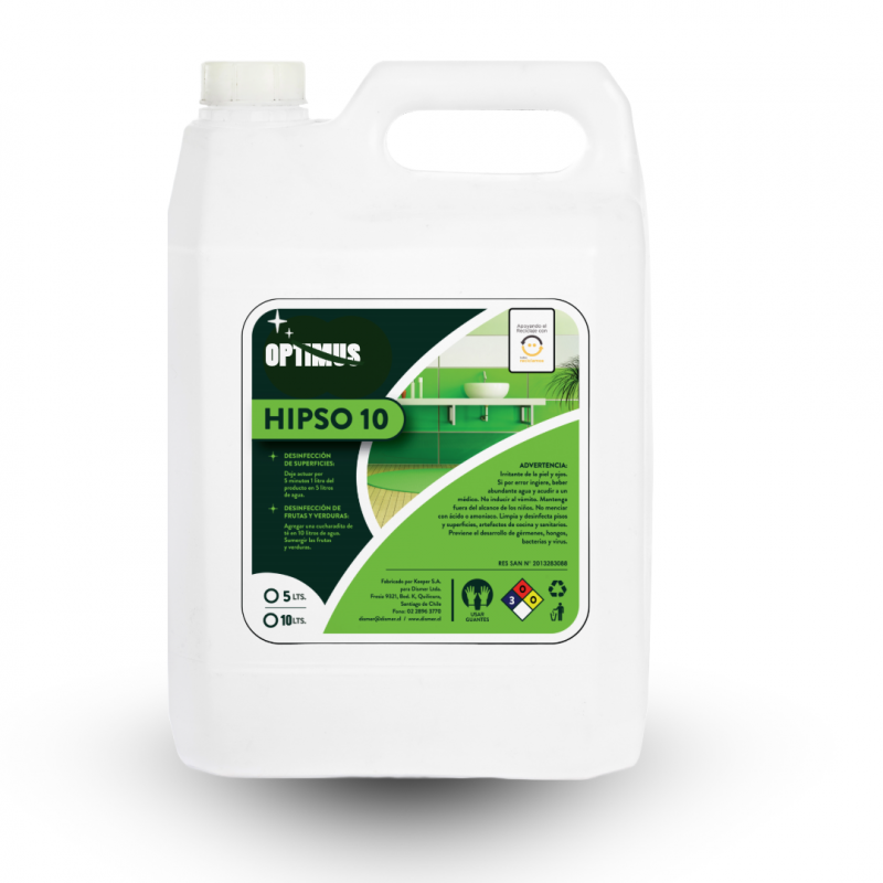 Cloro Hipso10 Optimus 5 Litros | Desinfección Potente y Limpieza Profesional Cloro Hipso10 Optimus 5 Litros | Desinfección Potente y Limpieza Profesional